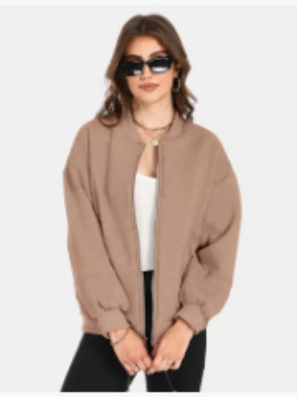 Oversized Zip Up Fleece Bomber Jacket with Lantern Sleeves - Picture 4 of 6